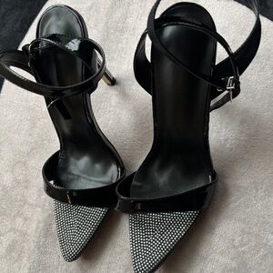 Black Crystal Toe Heeled Sandals-Size 42
